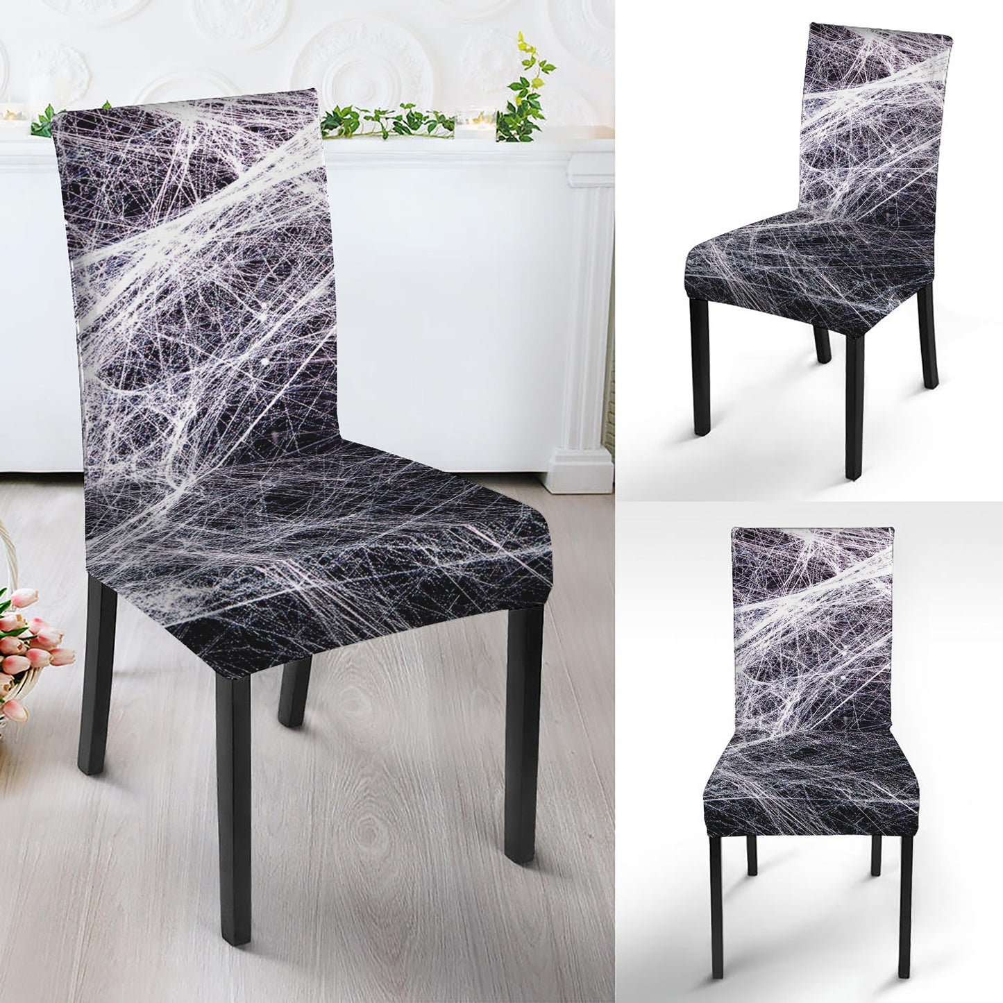 Horror Cobweb Print Dining Chair Slipcover