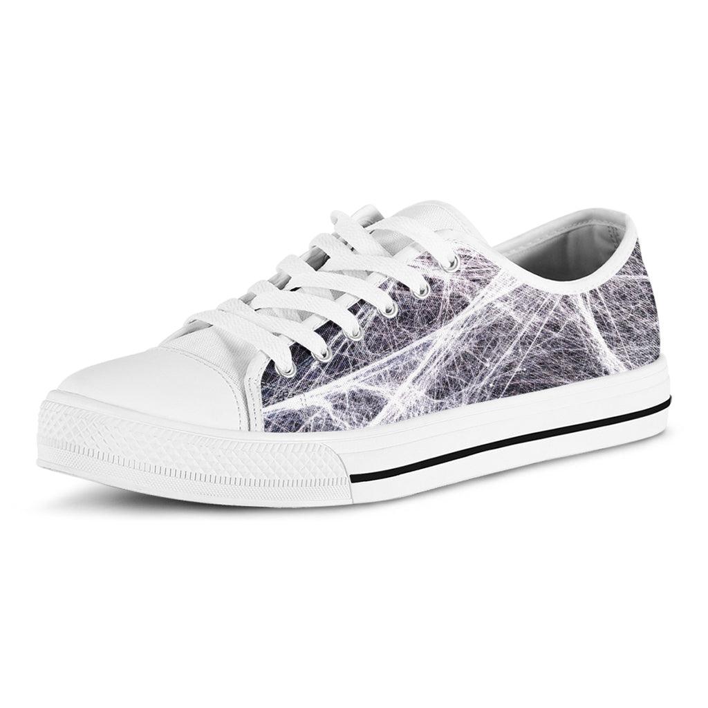 Horror Cobweb Print White Low Top Shoes