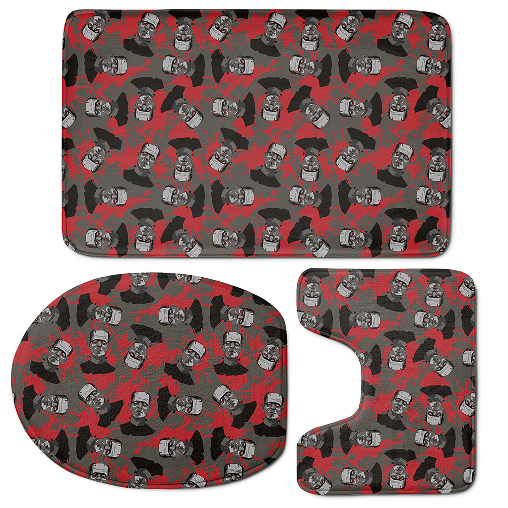Horror Frankenstein Pattern Print 3 Piece Bath Mat Set