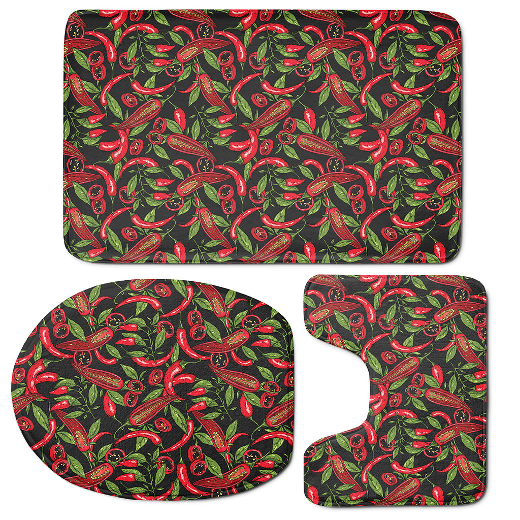Hot Chili Peppers Pattern Print 3 Piece Bath Mat Set