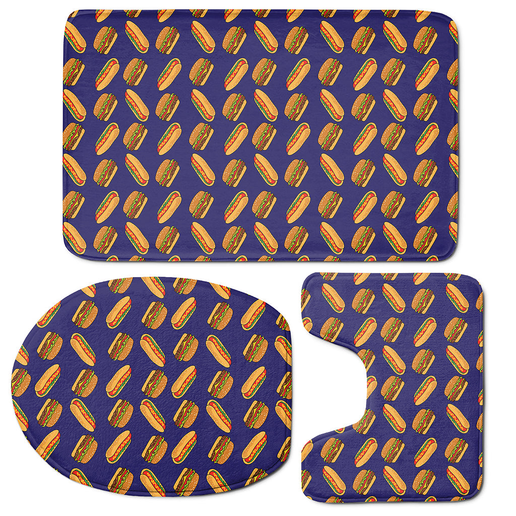 Hot Dog And Hamburger Pattern Print 3 Piece Bath Mat Set