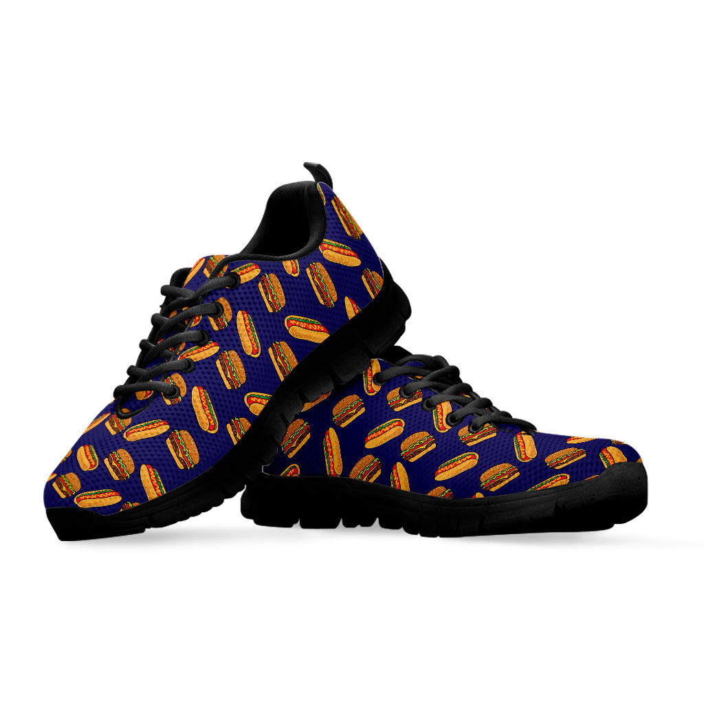 Hot Dog And Hamburger Pattern Print Black Sneakers