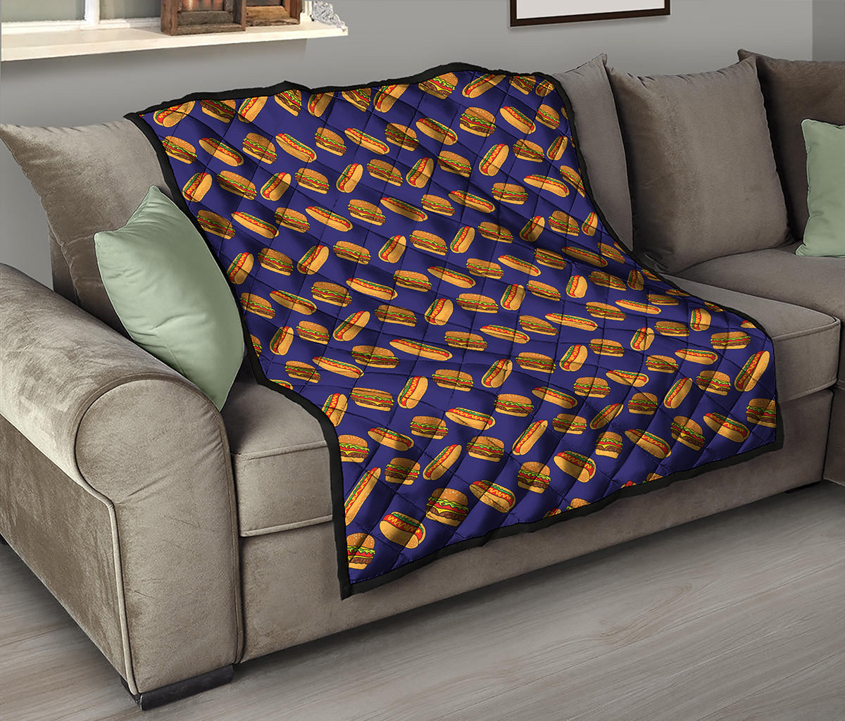 Hot Dog And Hamburger Pattern Print Quilt