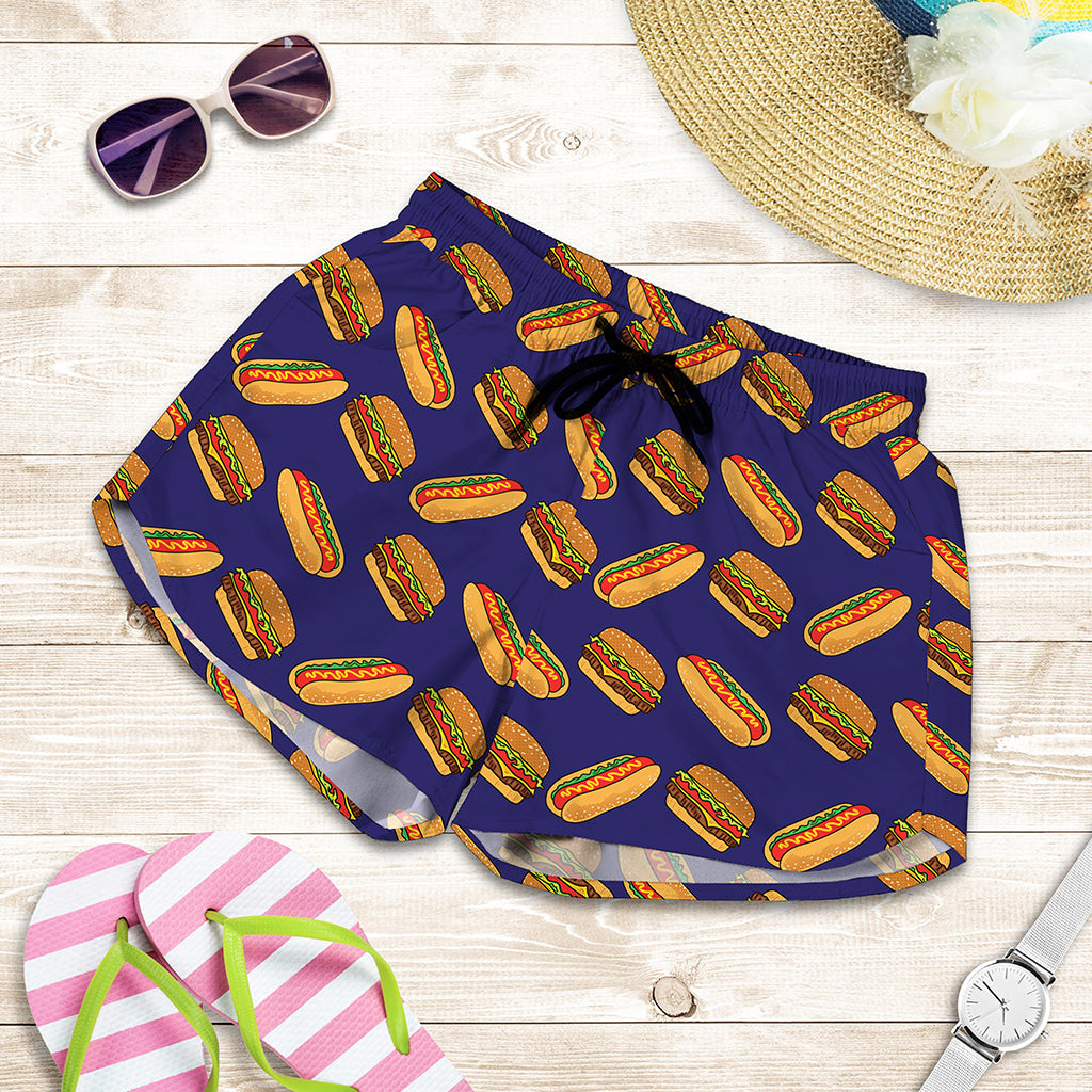 Hot Dog And Hamburger Pattern Print Women's Shorts