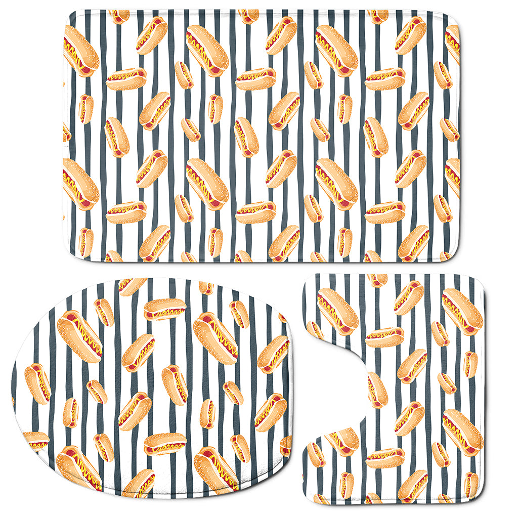 Hot Dog Striped Pattern Print 3 Piece Bath Mat Set