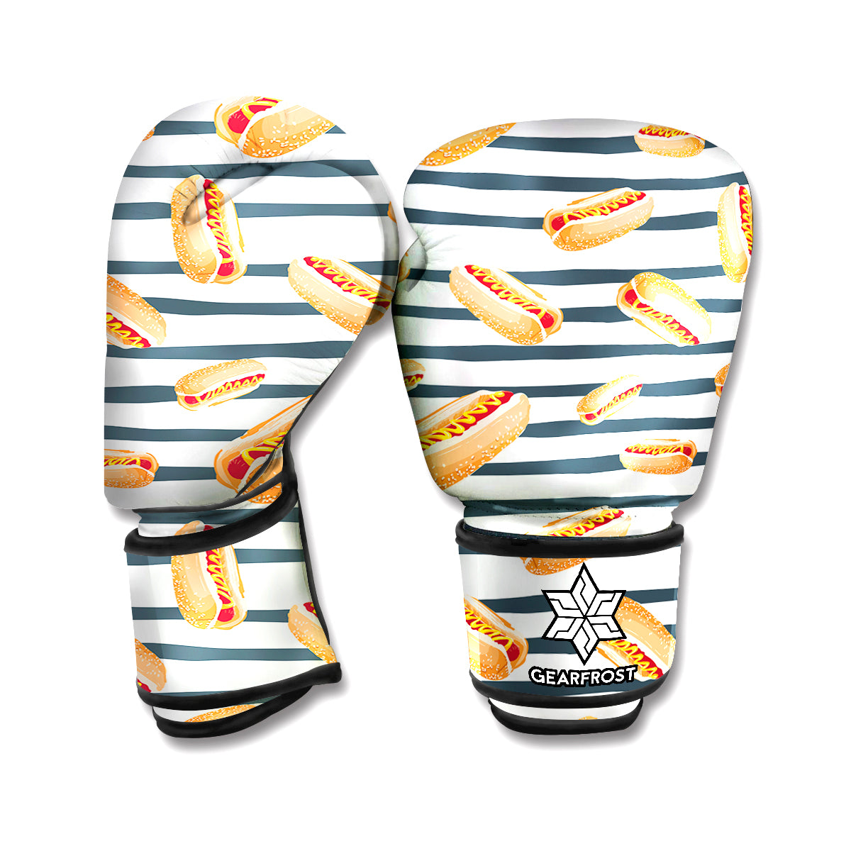 Hot Dog Striped Pattern Print Boxing Gloves