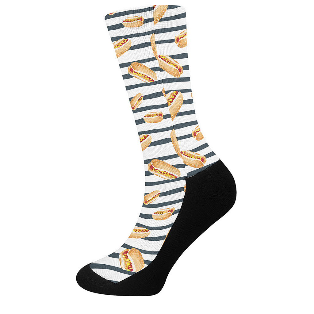 Hot Dog Striped Pattern Print Crew Socks