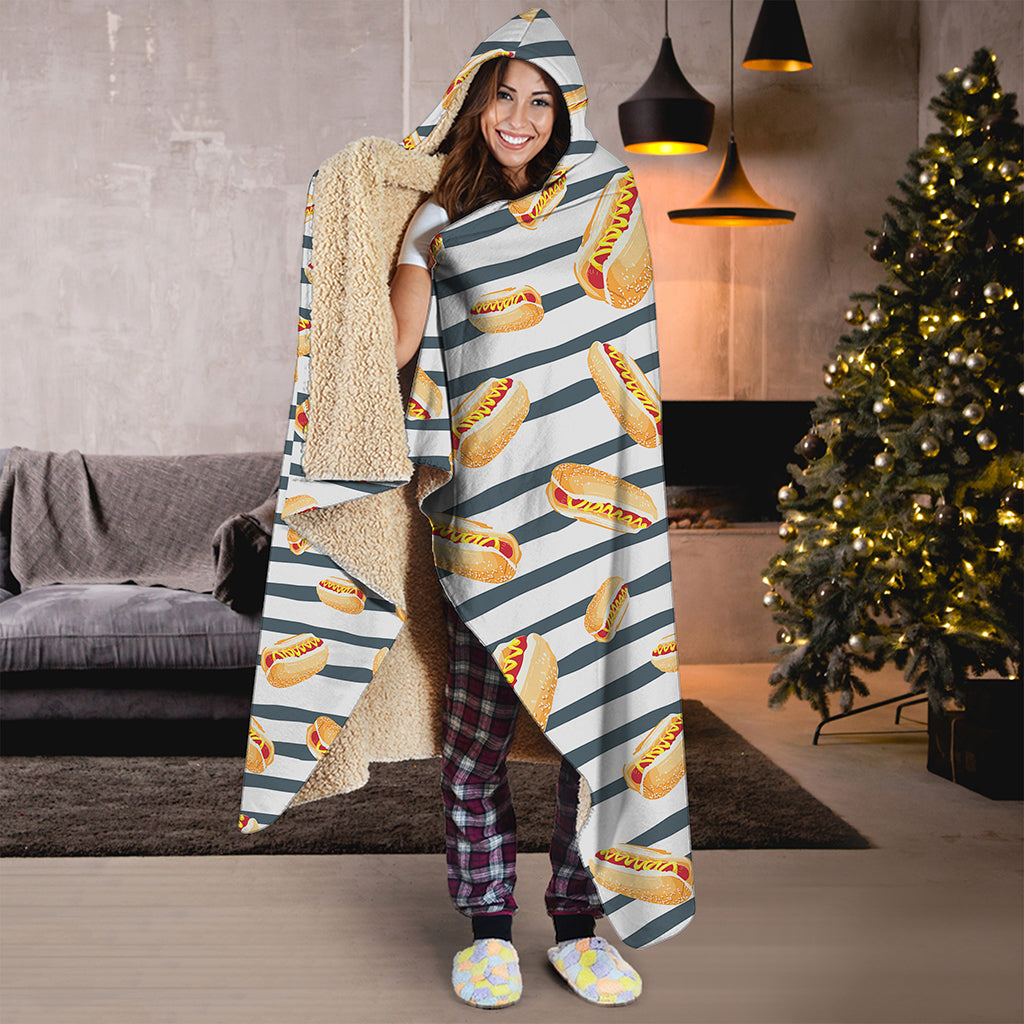 Hot Dog Striped Pattern Print Hooded Blanket