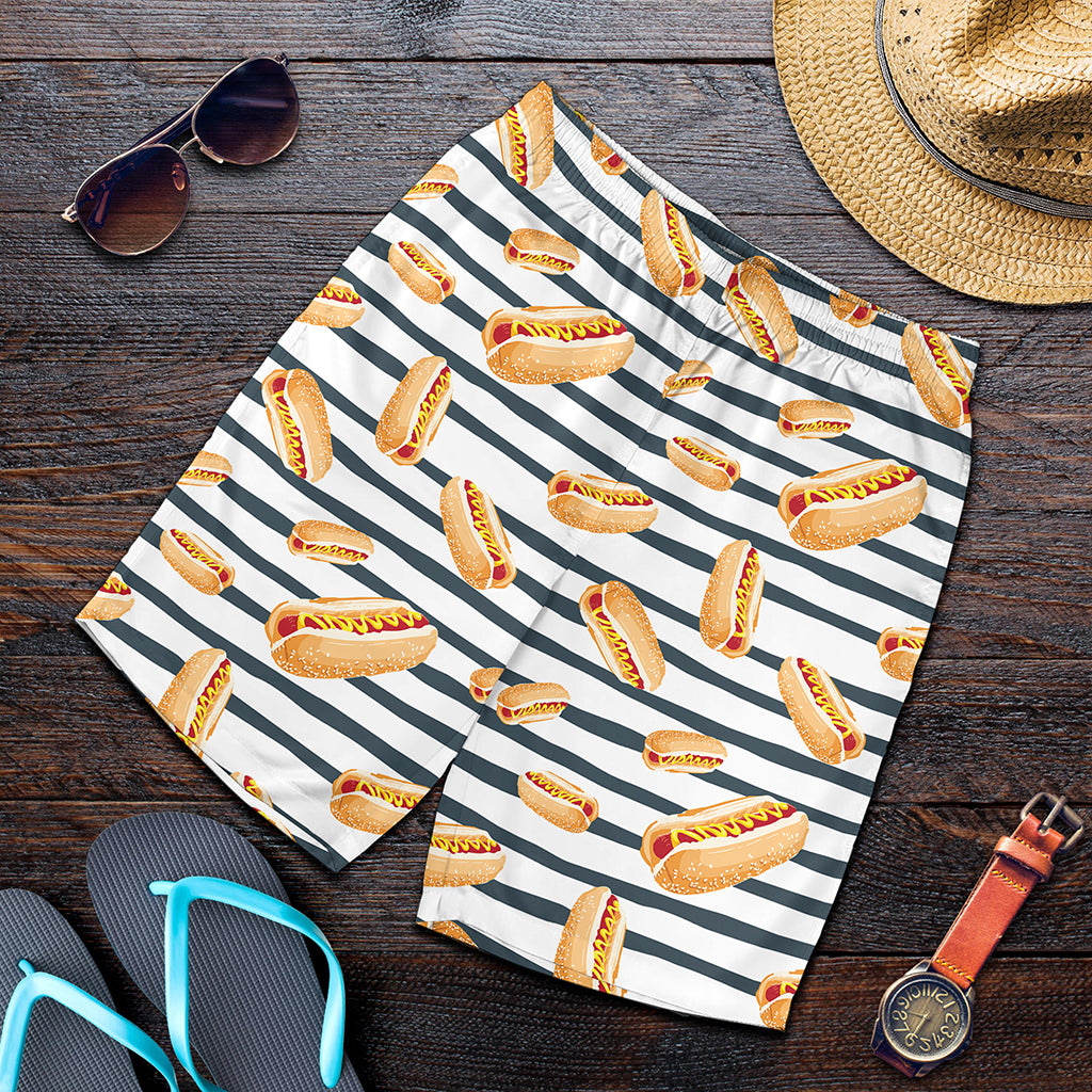 Hot Dog Striped Pattern Print Men's Shorts