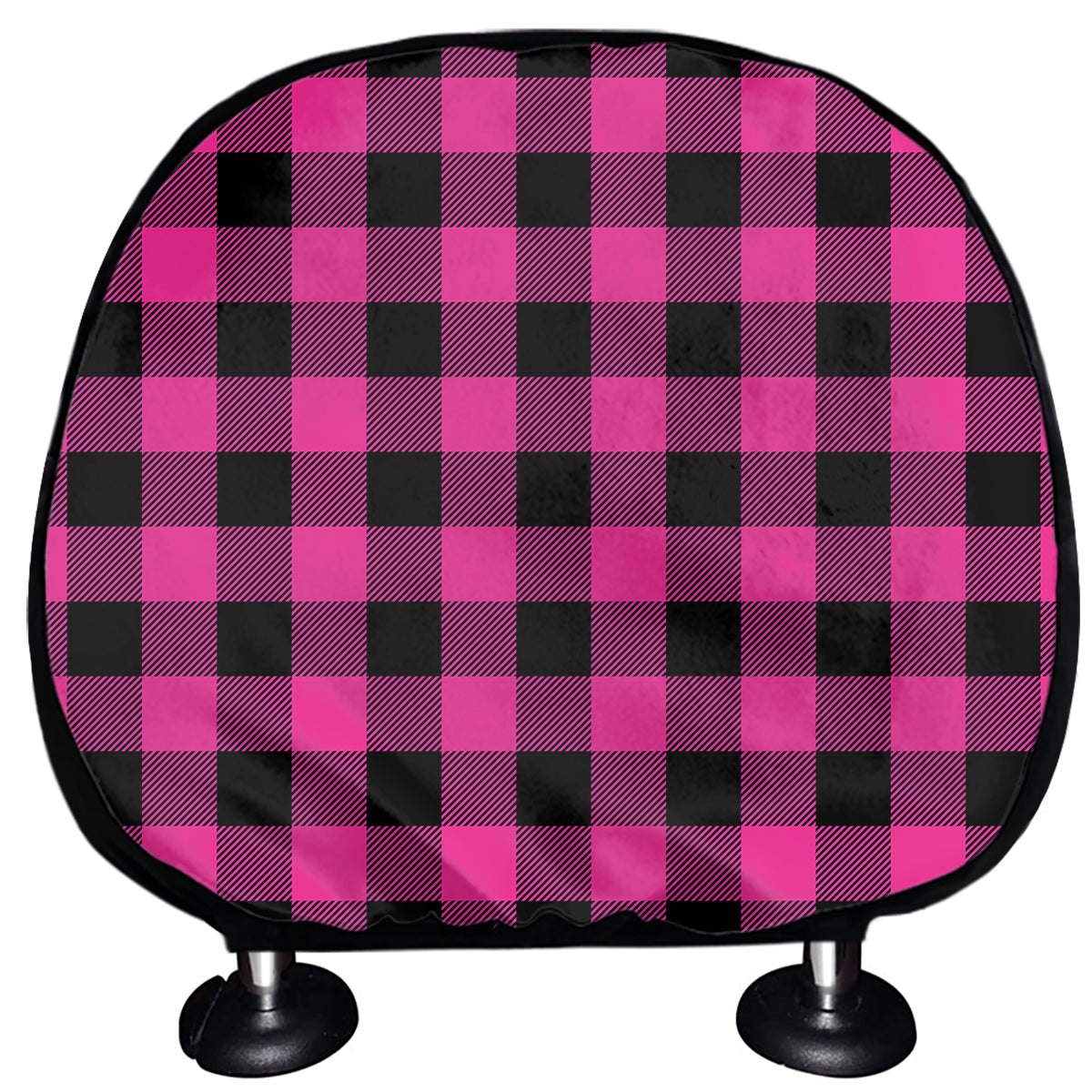 Hot Pink And Black Buffalo Check Print Car Headrest Covers