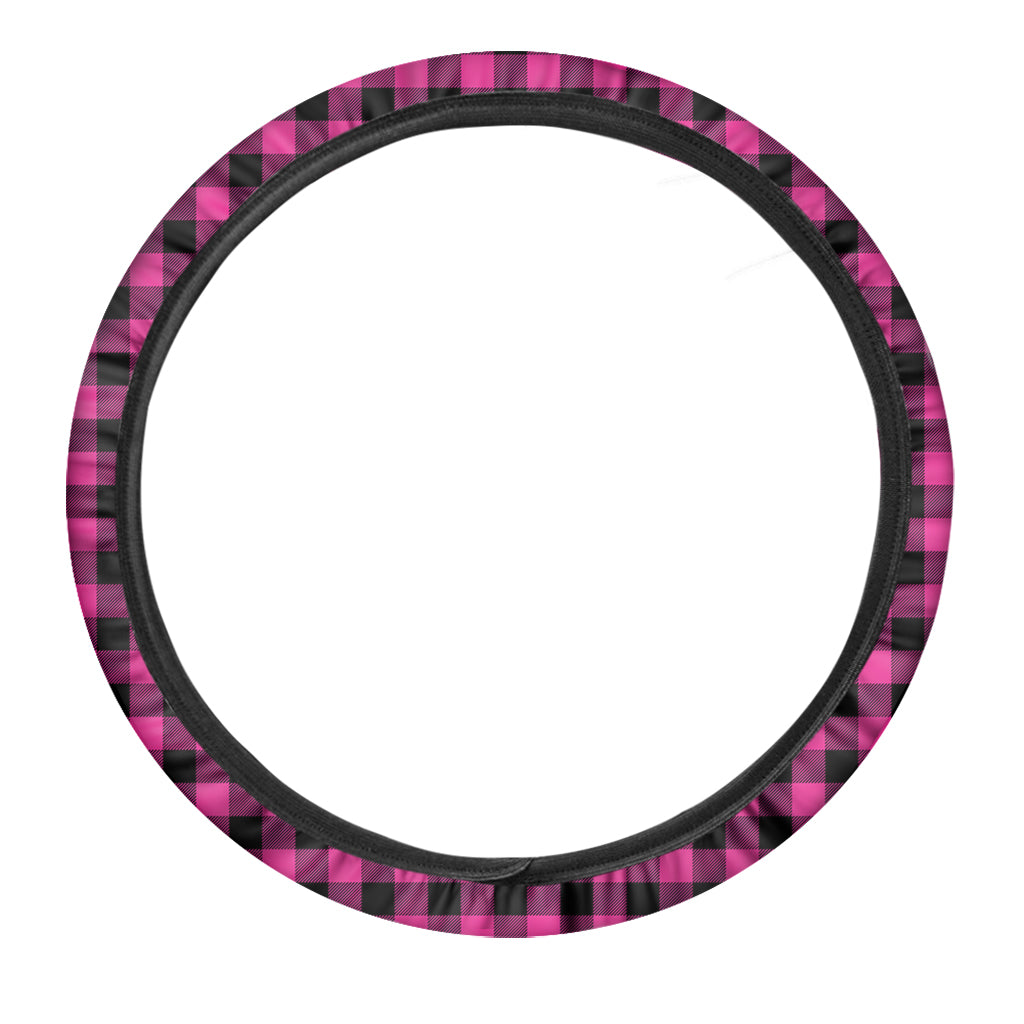 Hot Pink And Black Buffalo Check Print Car Steering Wheel Cover