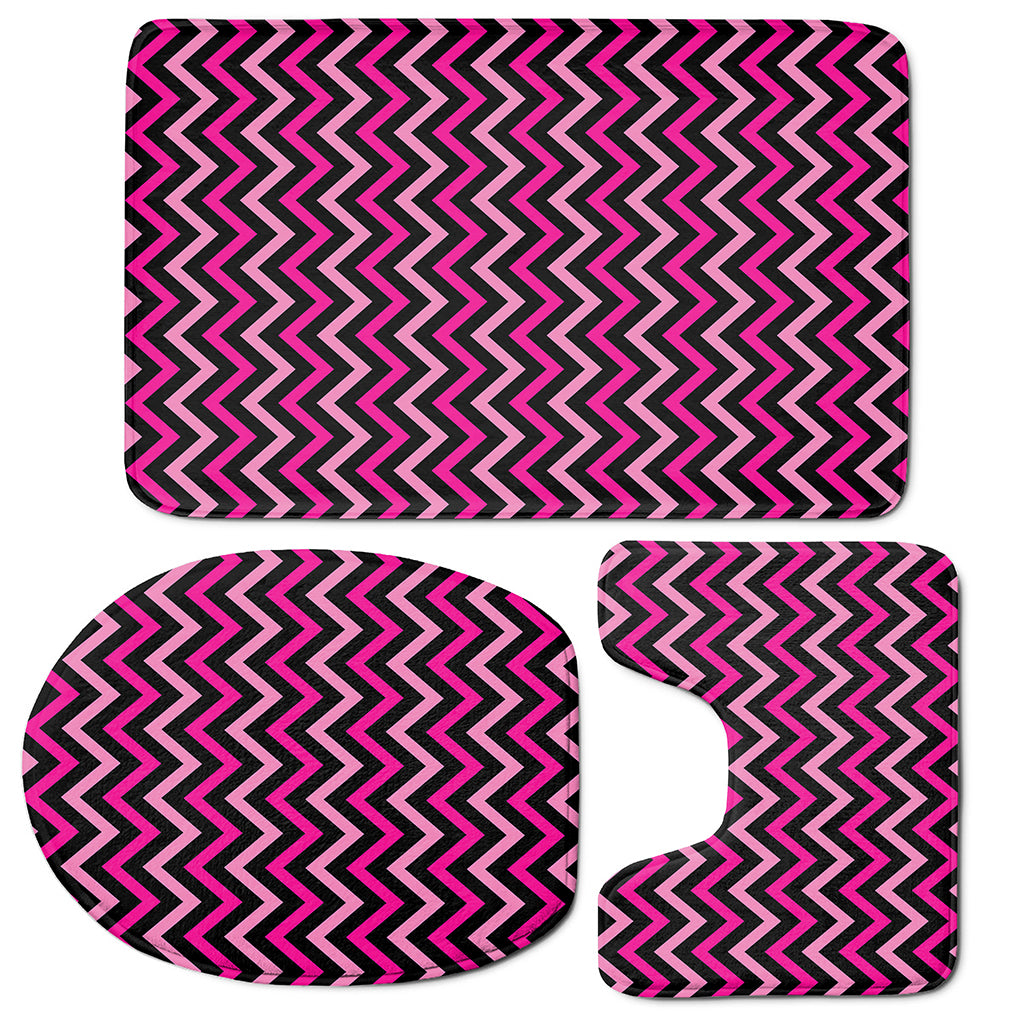 Hot Pink And Black Chevron Pattern Print 3 Piece Bath Mat Set
