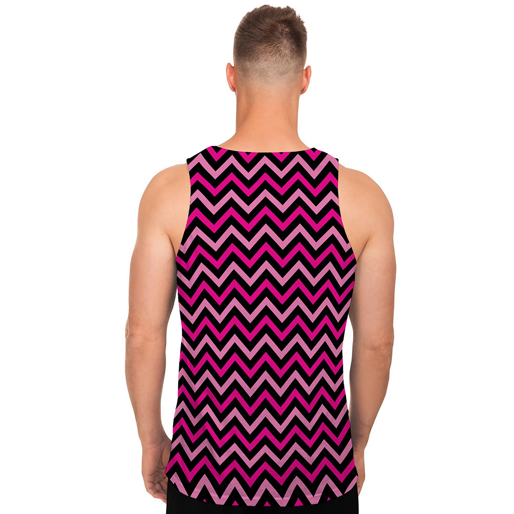 Hot Pink And Black Chevron Pattern Print Men's Tank Top