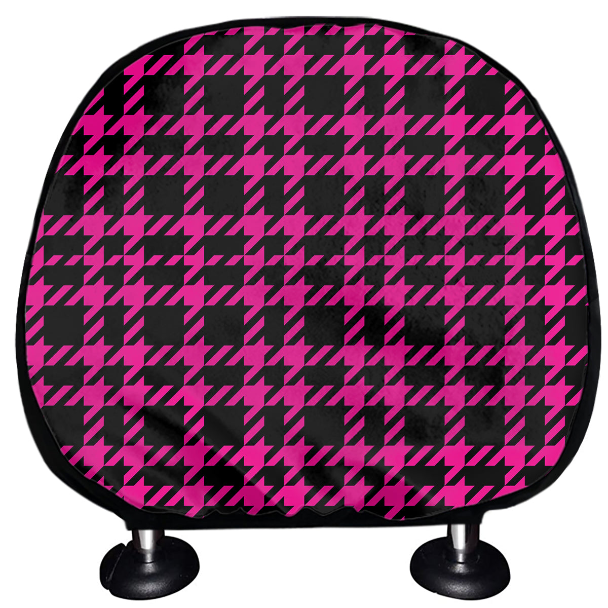 Hot Pink And Black Houndstooth Print Car Headrest Covers