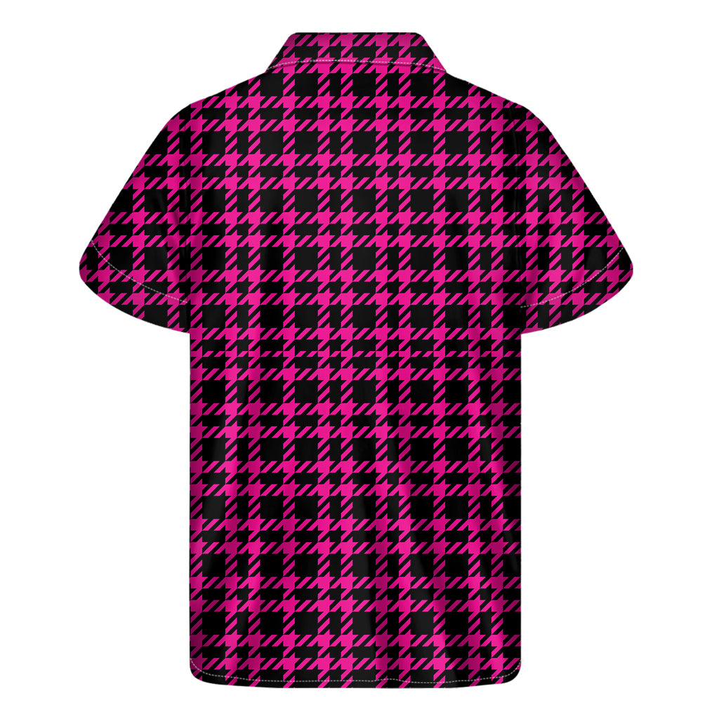 Hot Pink And Black Houndstooth Print Men's Short Sleeve Shirt