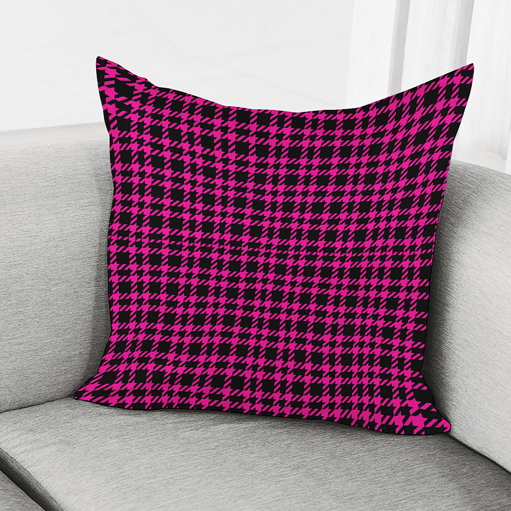 Hot Pink And Black Houndstooth Print Pillow Cover