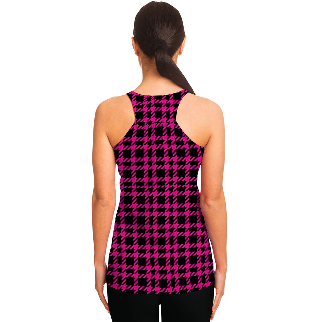 Hot Pink And Black Houndstooth Print Women's Racerback Tank Top