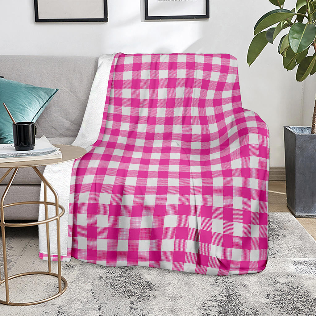 Hot Pink And White Buffalo Check Print Blanket