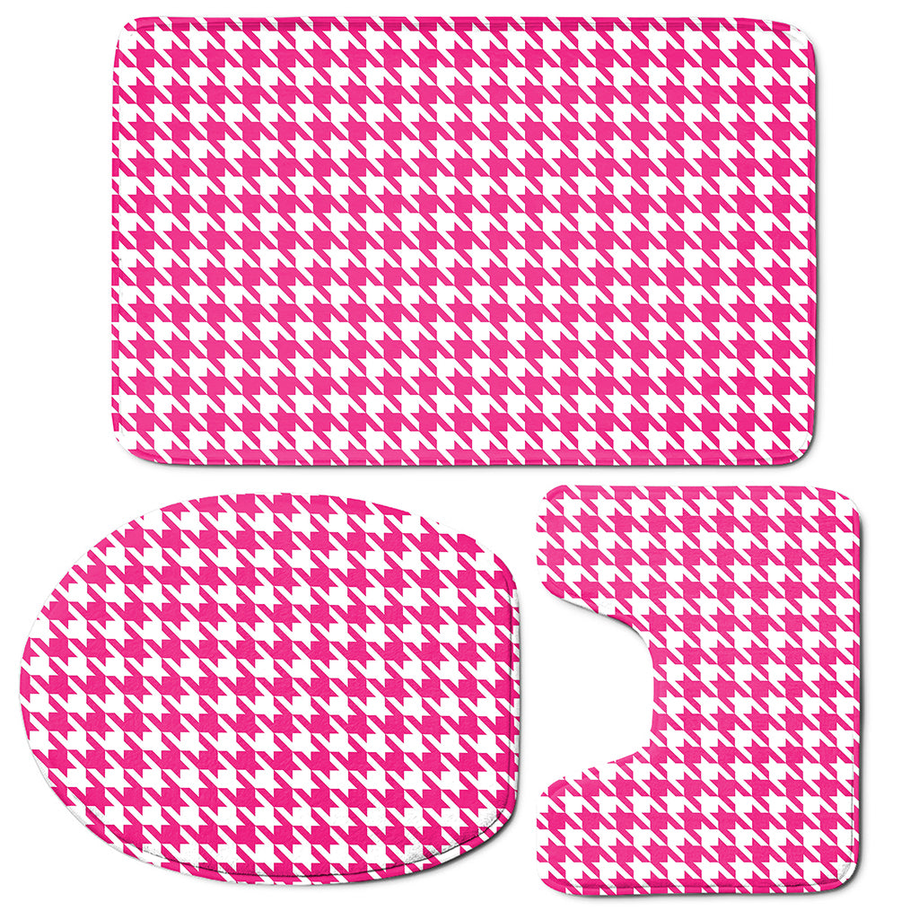 Hot Pink And White Houndstooth Print 3 Piece Bath Mat Set