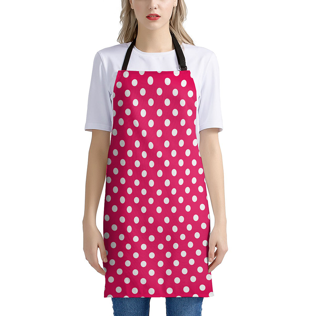 Hot Pink And White Polka Dot Print Apron