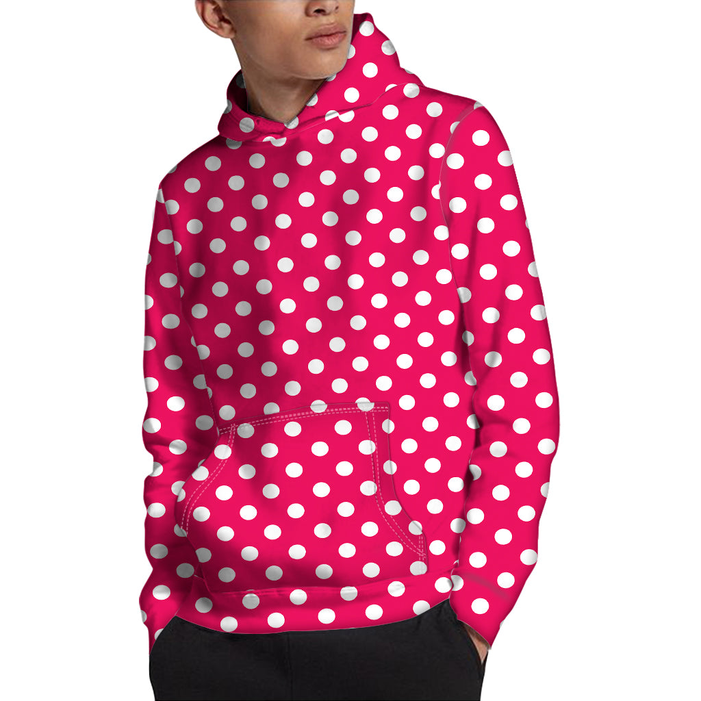 Hot Pink And White Polka Dot Print Pullover Hoodie