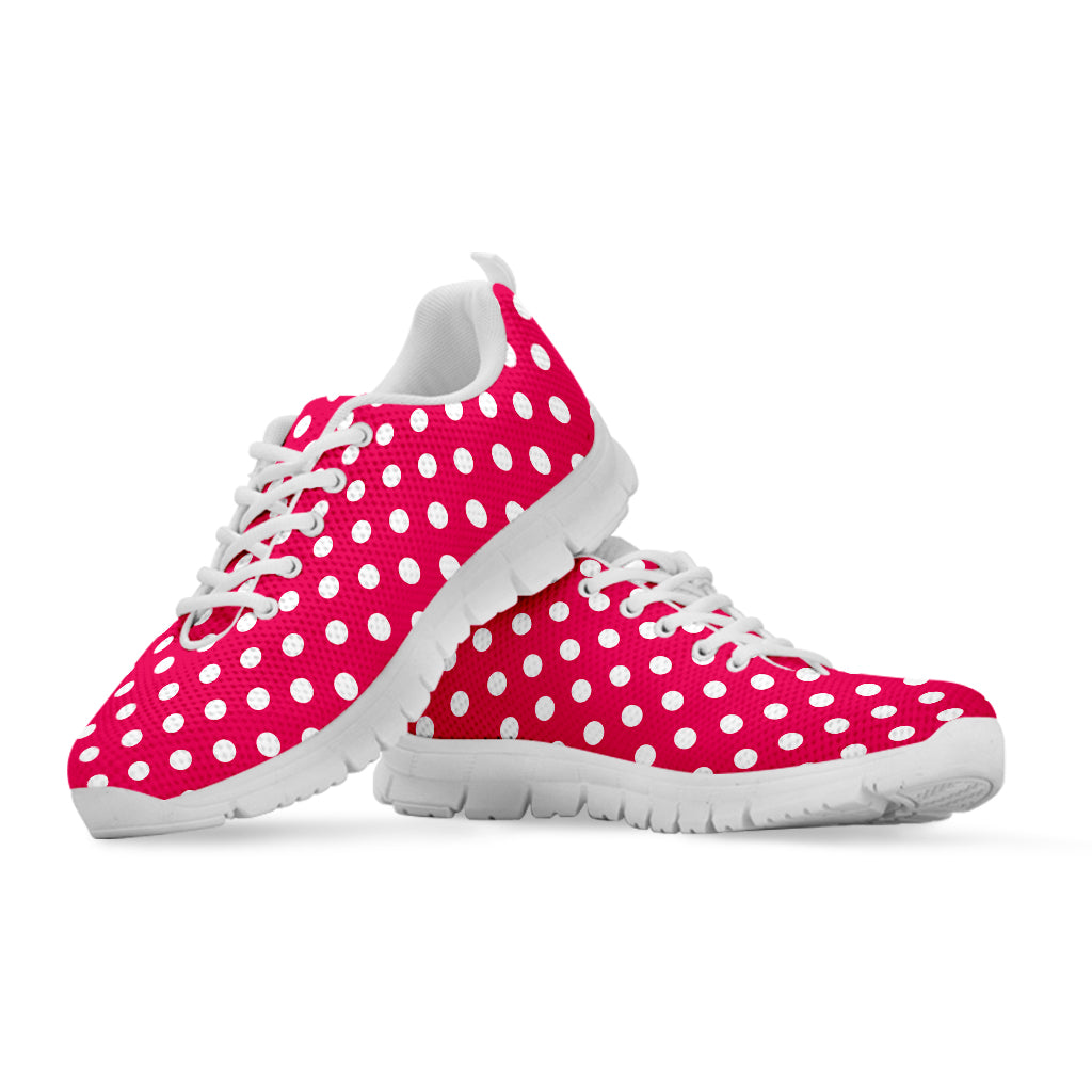 Hot Pink And White Polka Dot Print White Sneakers