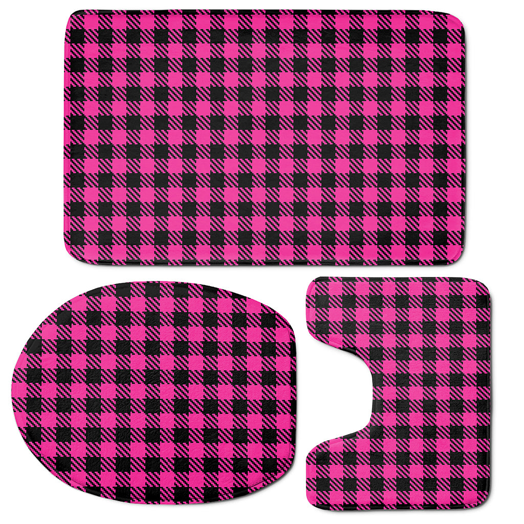 Hot Pink Buffalo Plaid Print 3 Piece Bath Mat Set