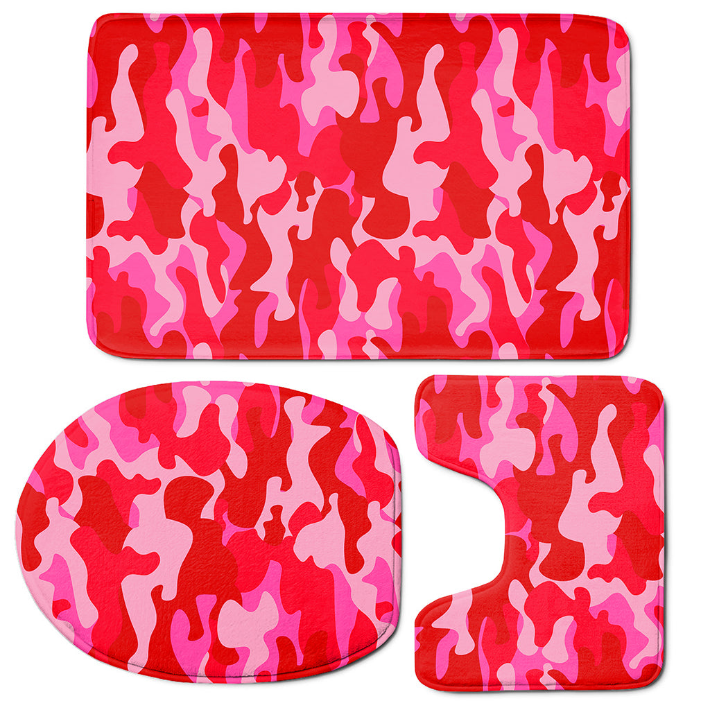 Hot Pink Camouflage Print 3 Piece Bath Mat Set