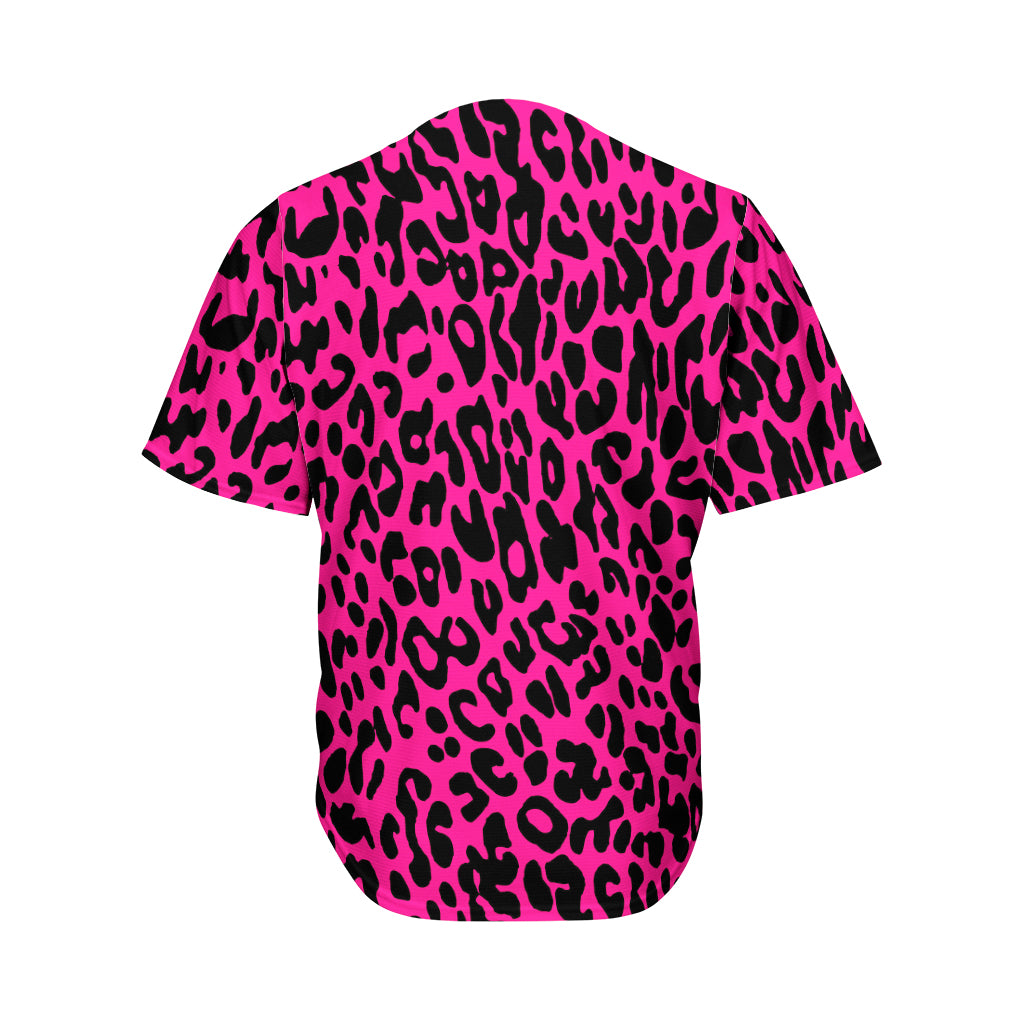 Hot Pink Leopard Print Men's Baseball Jersey