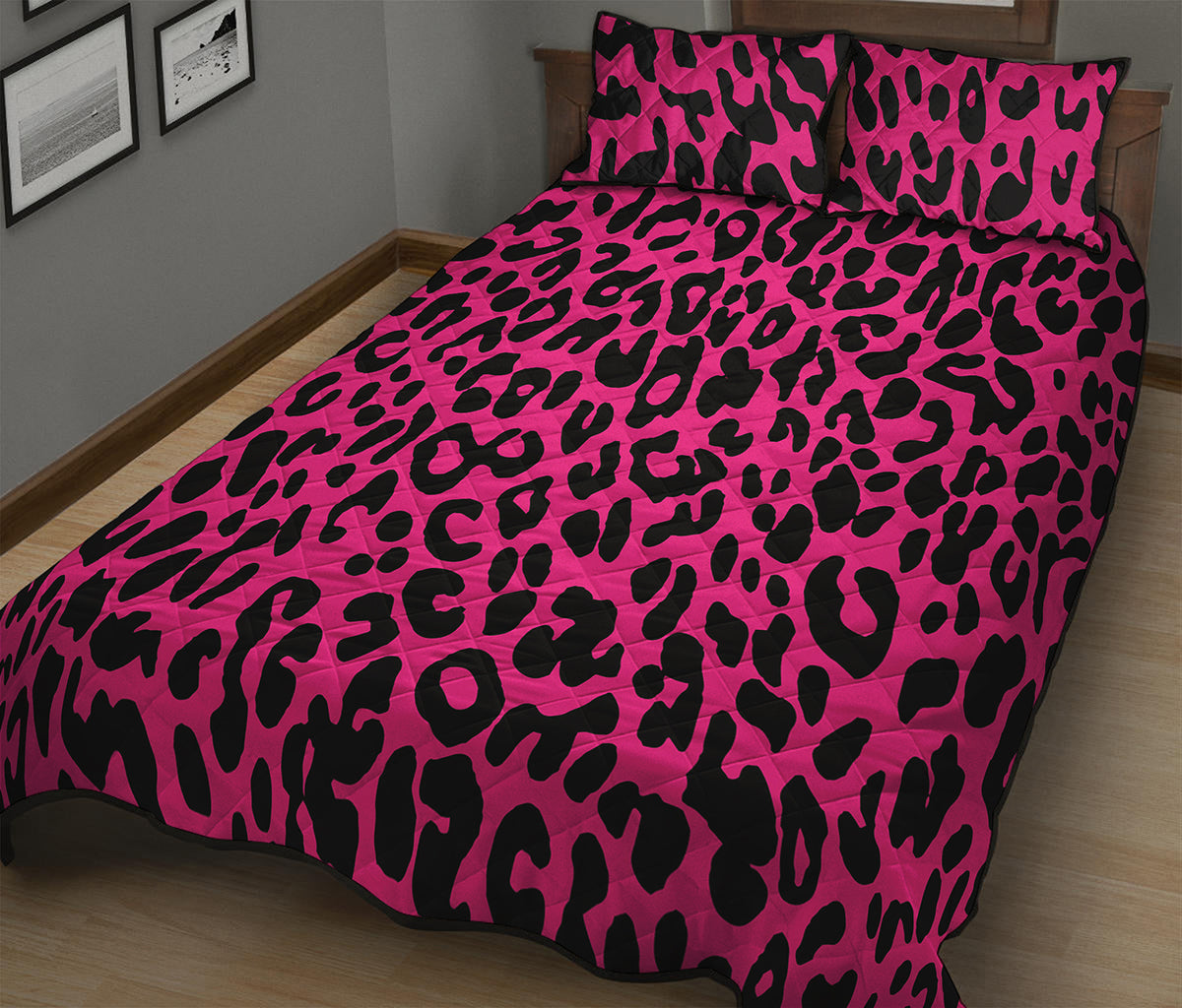 Hot Pink Leopard Print Quilt Bed Set