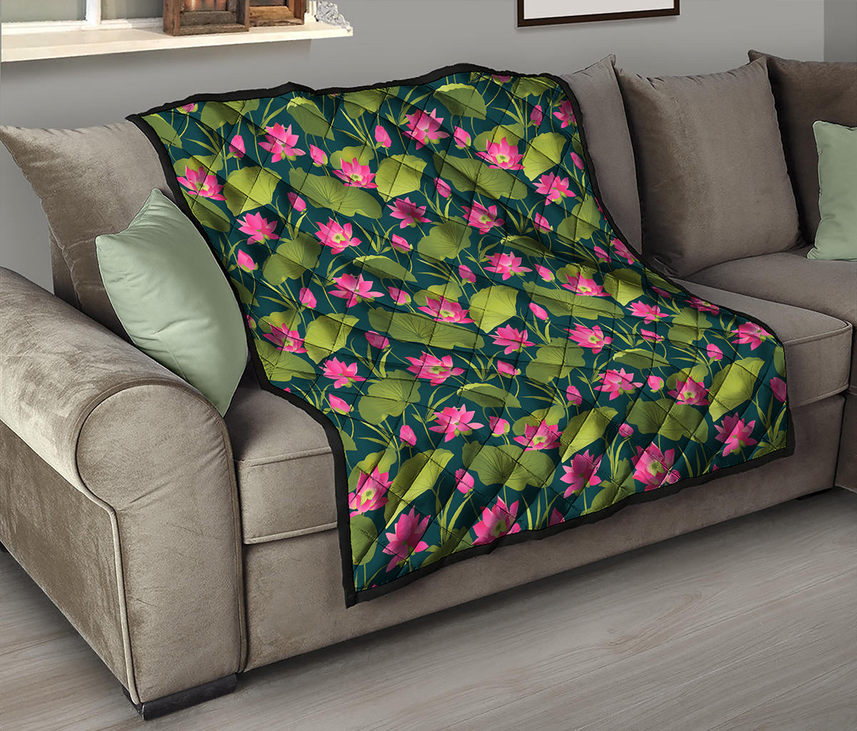 Hot Pink Lotus Pattern Print Quilt