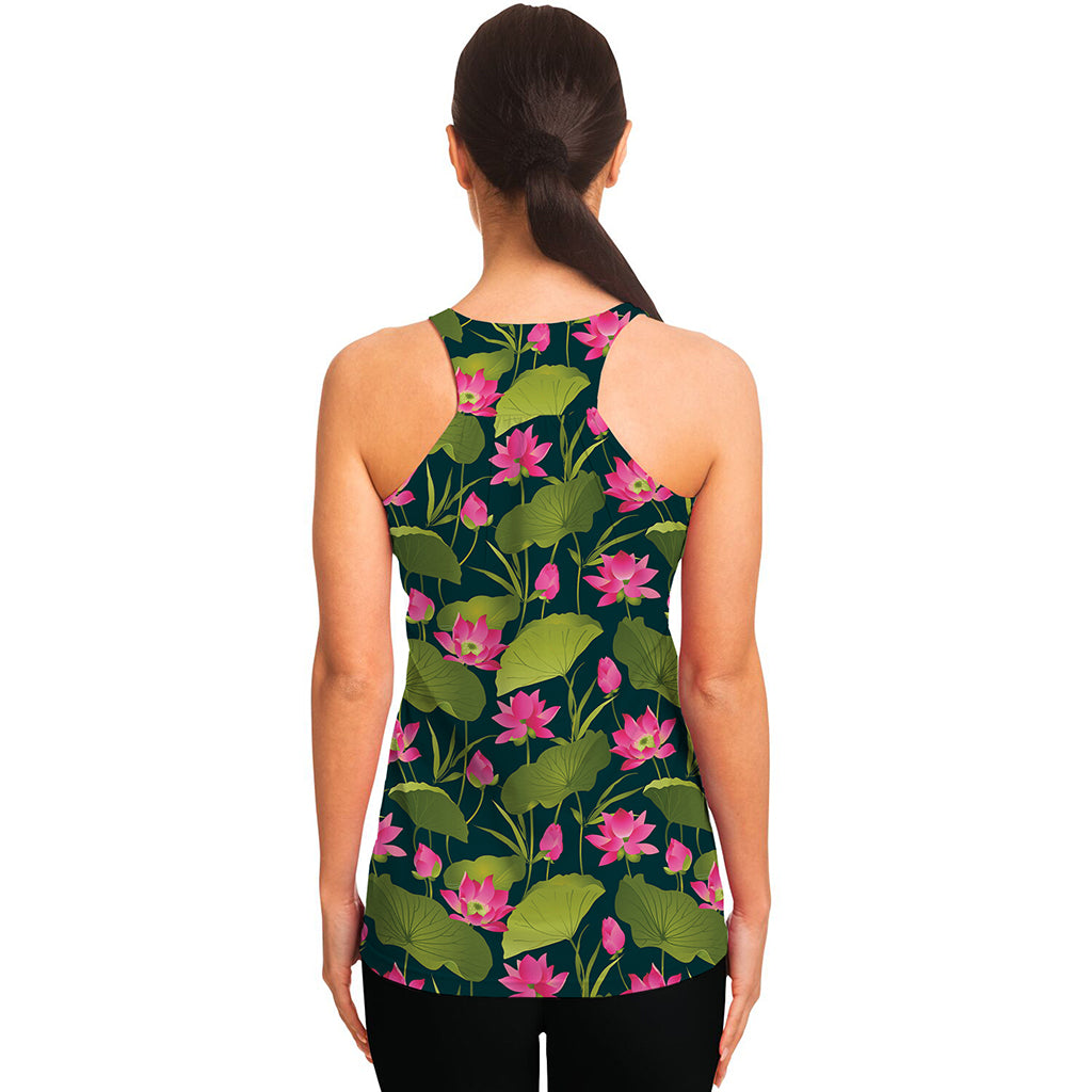 Hot Pink Lotus Pattern Print Women's Racerback Tank Top
