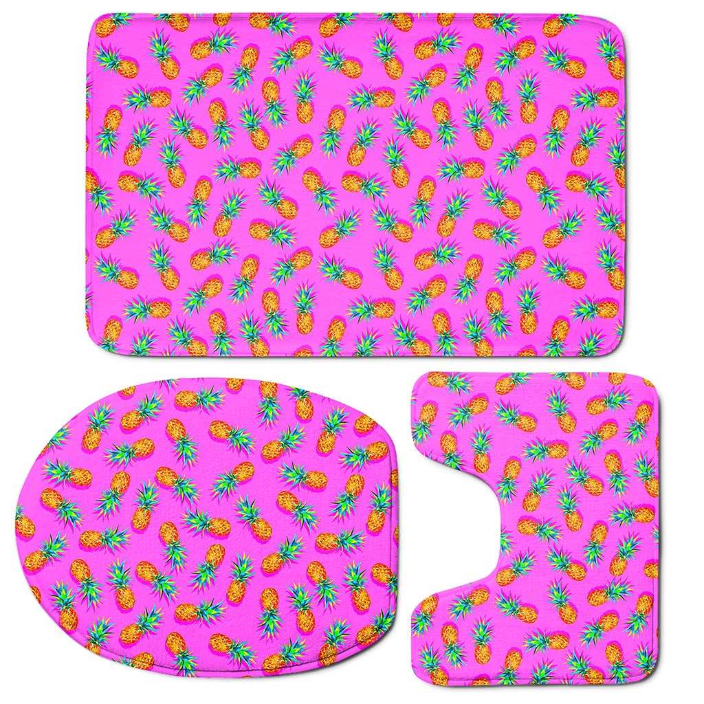 Hot Pink Pineapple Pattern Print 3 Piece Bath Mat Set
