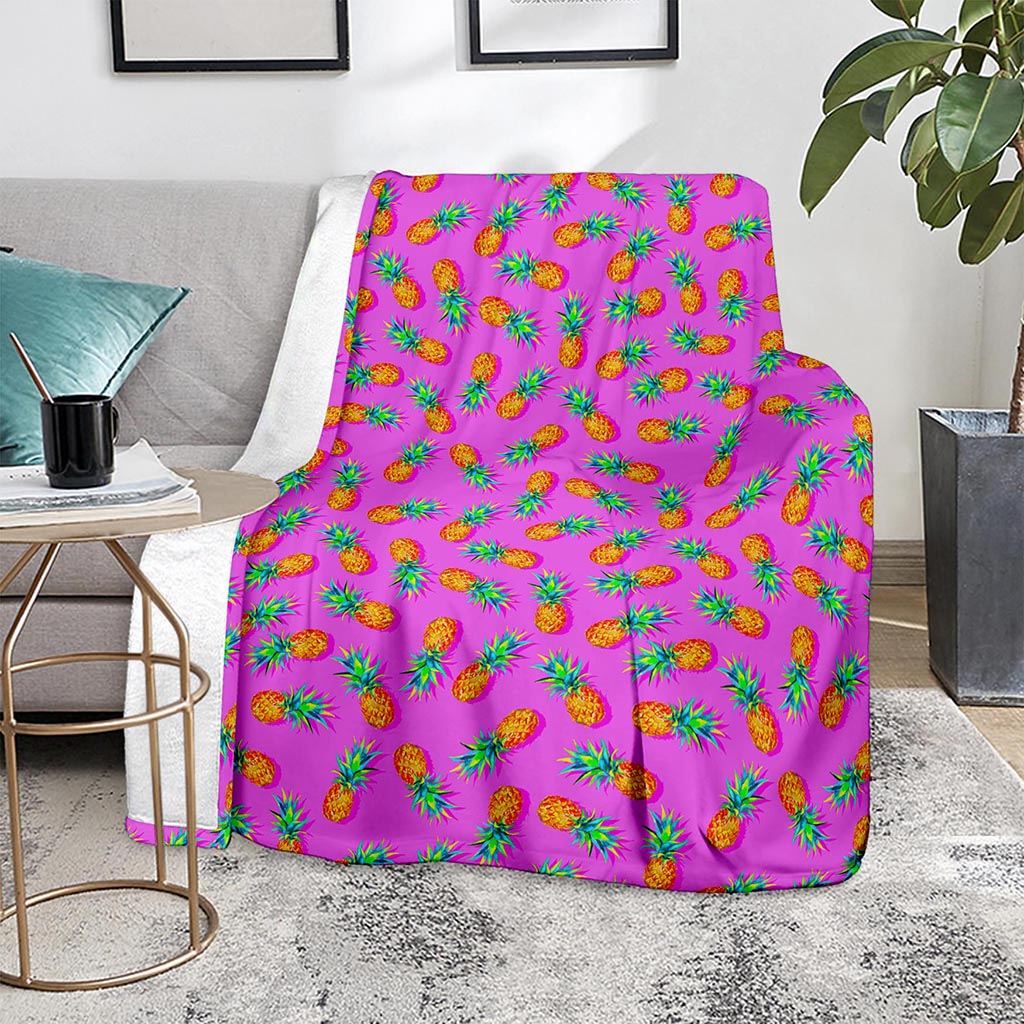 Hot Pink Pineapple Pattern Print Blanket