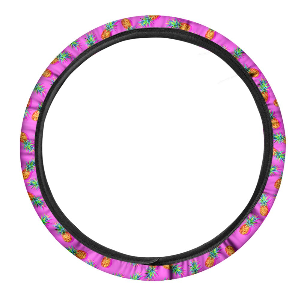Hot Pink Pineapple Pattern Print Car Steering Wheel Cover