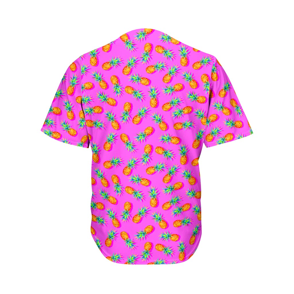 Hot Pink Pineapple Pattern Print Men's Baseball Jersey