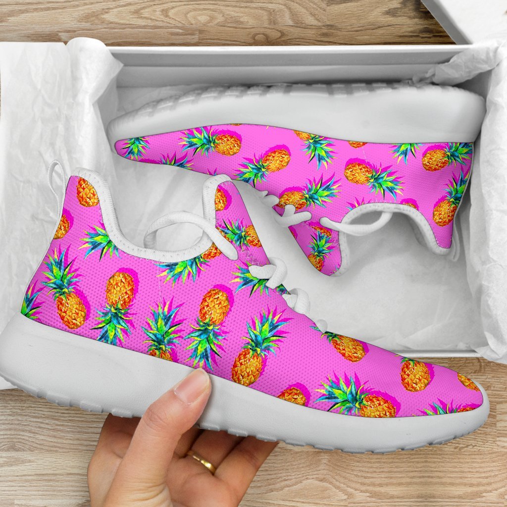Hot Pink Pineapple Pattern Print Mesh Knit Shoes GearFrost