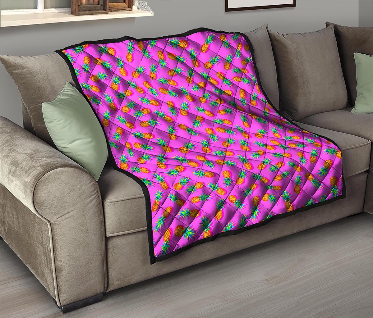 Hot Pink Pineapple Pattern Print Quilt