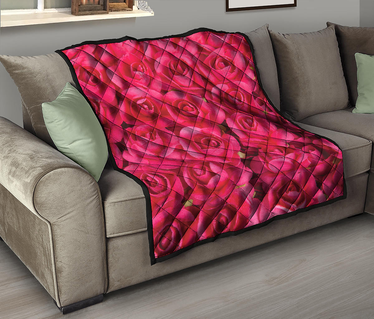 Hot Pink Rose Print Quilt