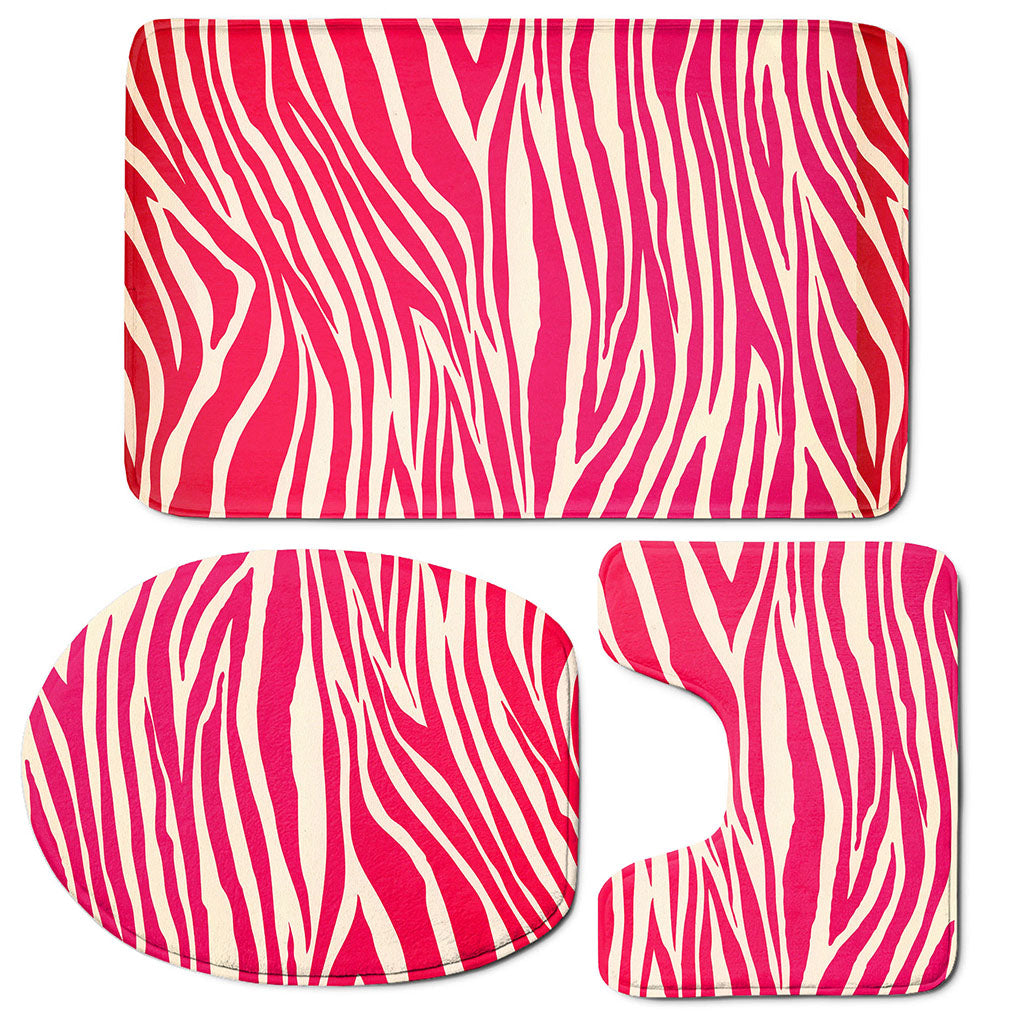 Hot Pink Zebra Pattern Print 3 Piece Bath Mat Set