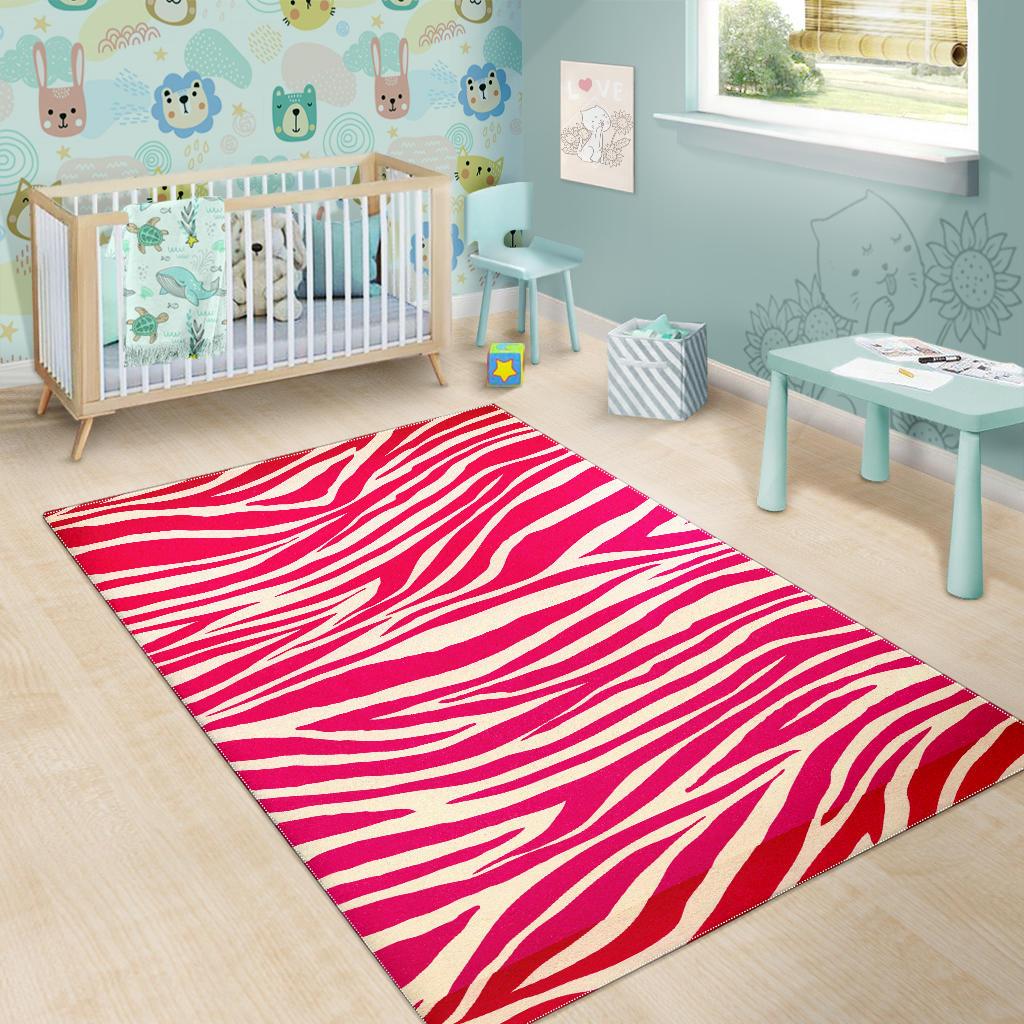 Hot Pink Zebra Pattern Print Area Rug GearFrost