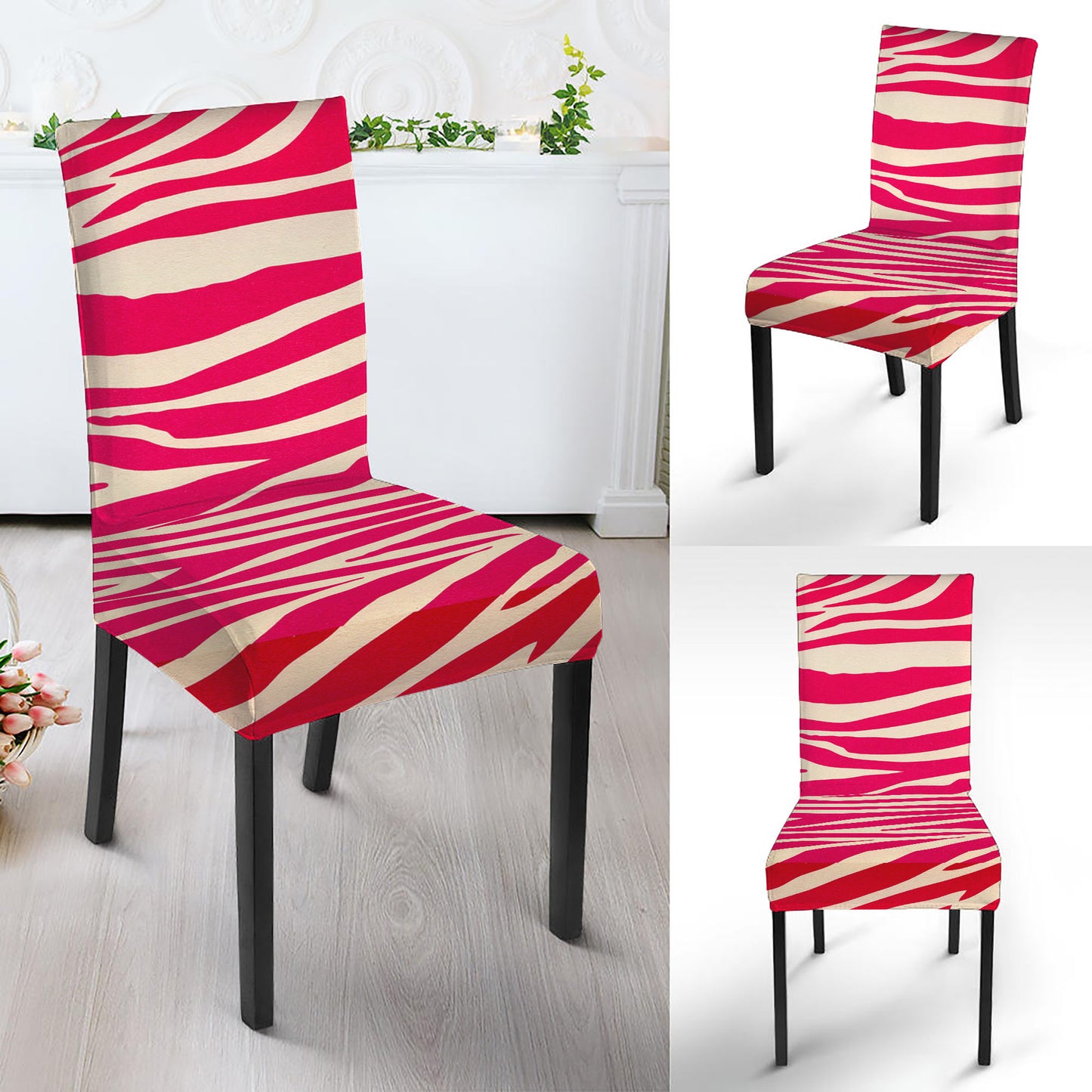 Hot Pink Zebra Pattern Print Dining Chair Slipcover