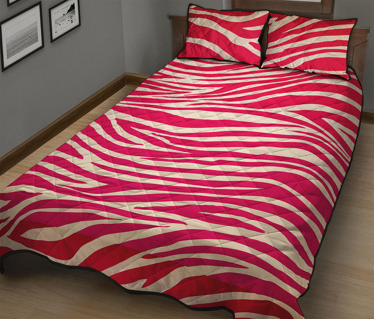 Hot Pink Zebra Pattern Print Quilt Bed Set