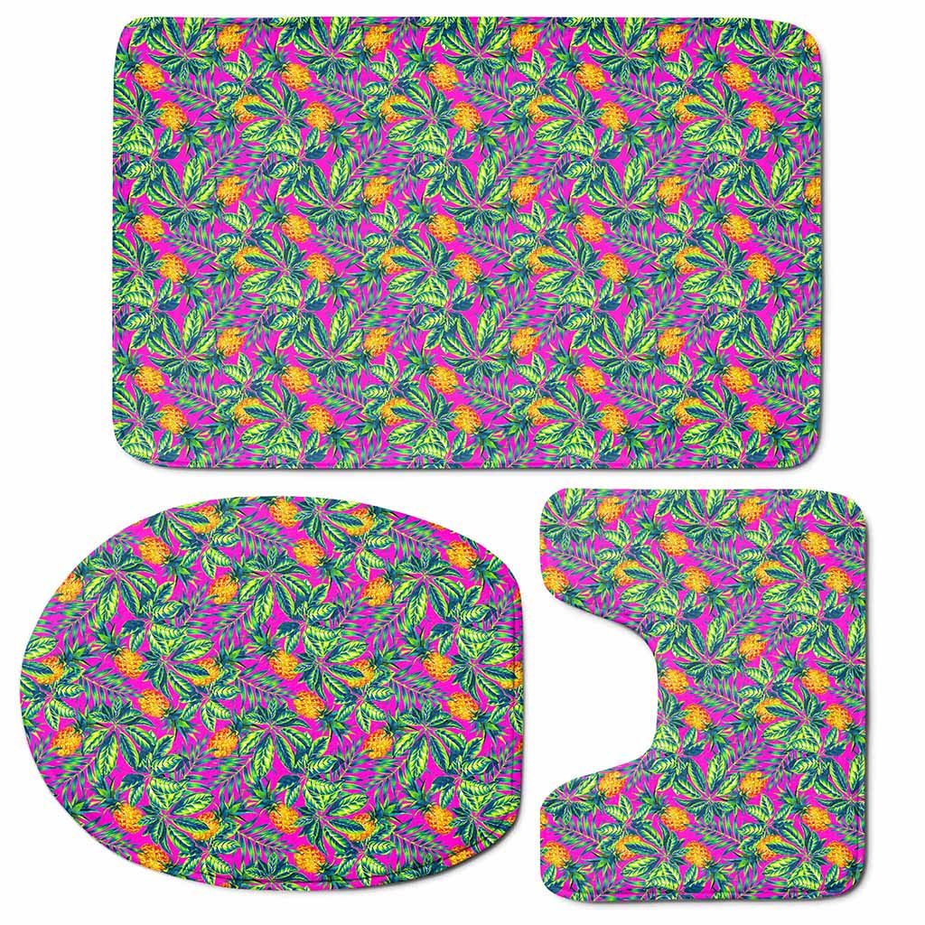 Hot Purple Pineapple Pattern Print 3 Piece Bath Mat Set