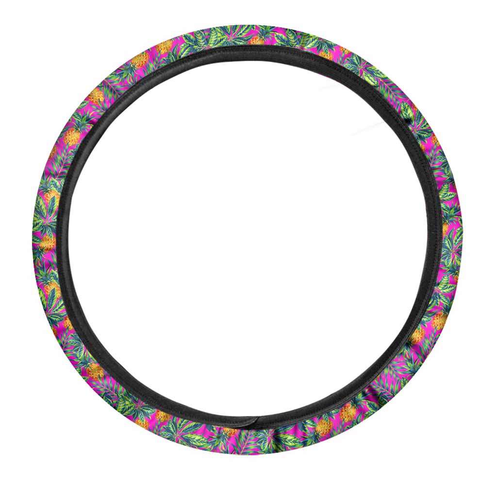 Hot Purple Pineapple Pattern Print Car Steering Wheel Cover