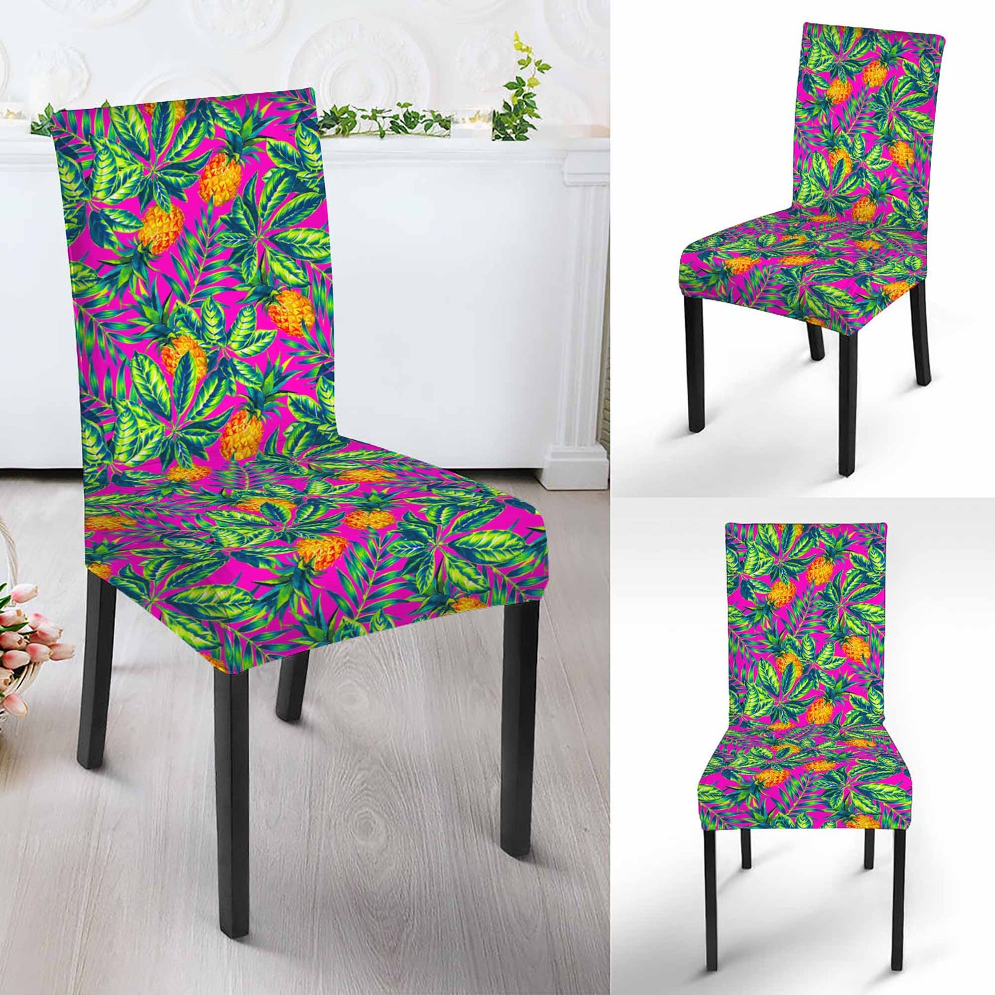 Hot Purple Pineapple Pattern Print Dining Chair Slipcover