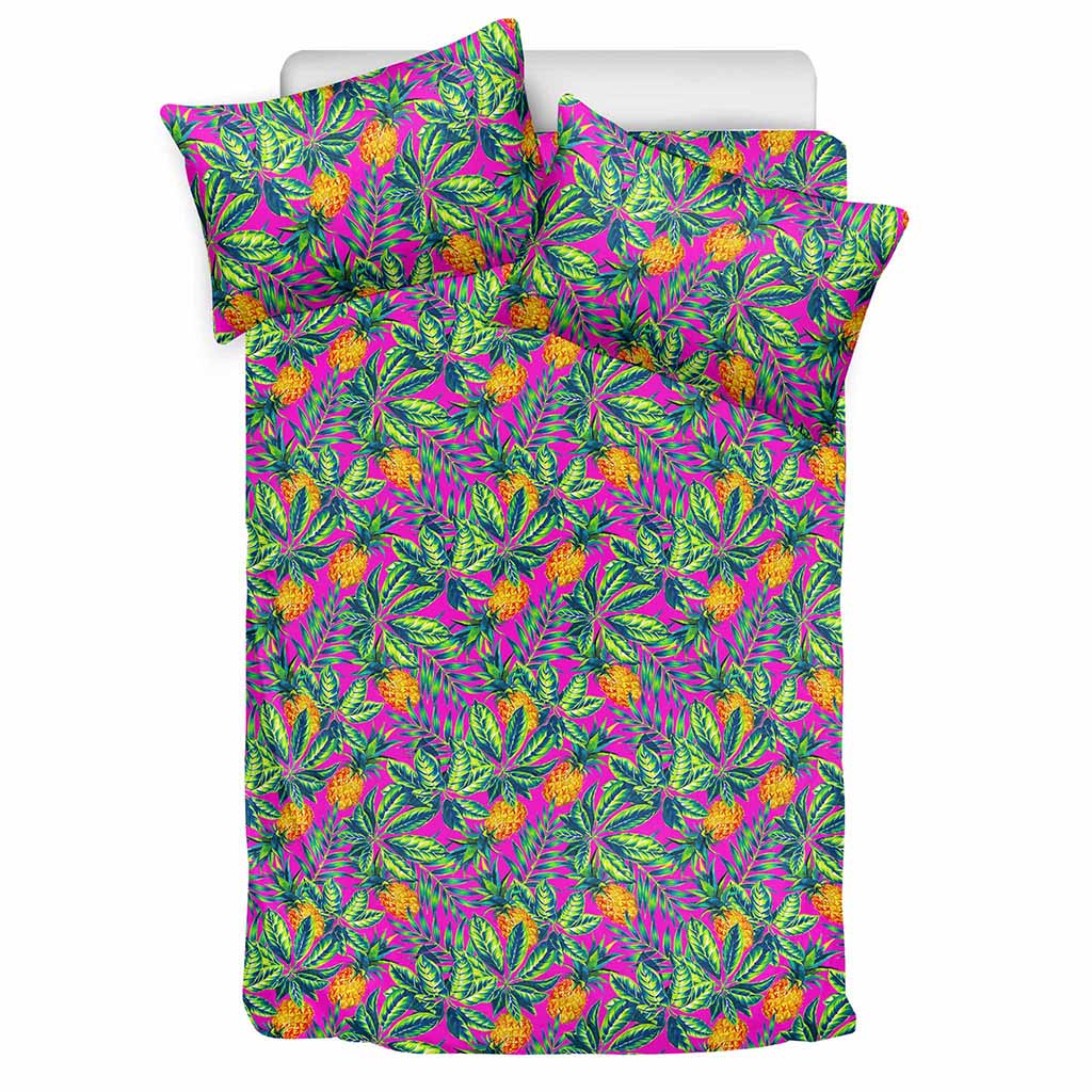 Hot Purple Pineapple Pattern Print Duvet Cover Bedding Set
