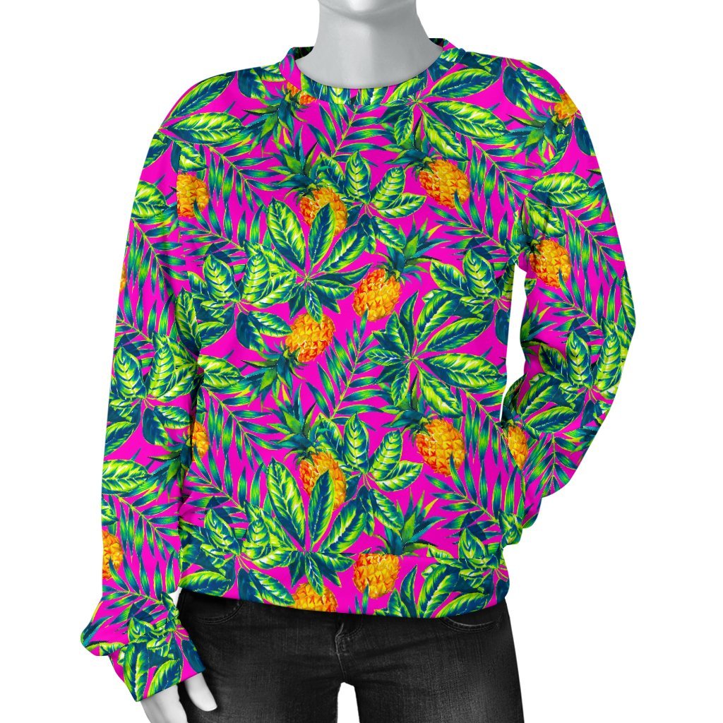 Hot Purple Pineapple Pattern Print Women's Crewneck Sweatshirt GearFrost