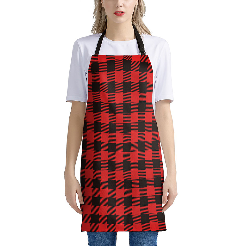 Hot Red Buffalo Plaid Print Apron