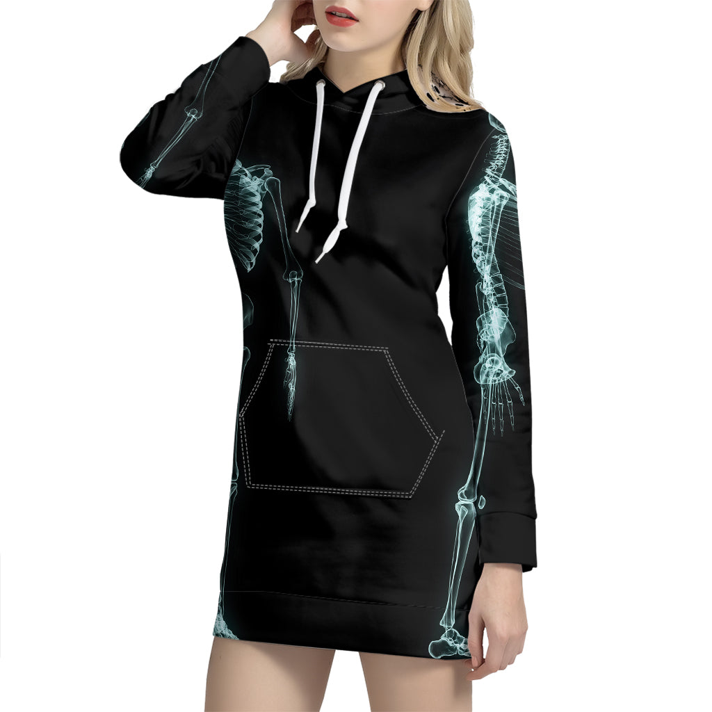 Human Skeleton X-Ray Print Pullover Hoodie Dress